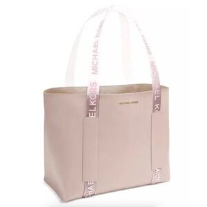 Michael Kors Blush Pink Vegan Leather Tote with Logo Printed Transparent Handles